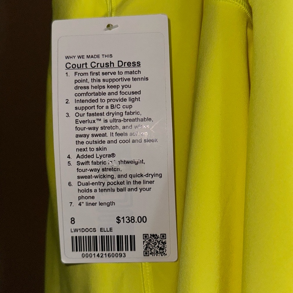 Lululemon Athletica NWT Court Crush Electric Lemon Dress Size 8 - Picture 11 of 13